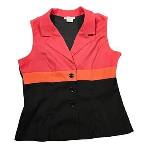 Womens Vtg 90s Color Block Business Casual Chic Office Sleeveless blazer Vest